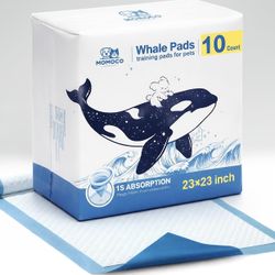 MoMoCo Whale Pads Puppy Pads 10 Pack, Portable Travel Dog Pee Pads, Ultra Absorbent & Leak-Proof, Ideal for Trips, Car, Hotel & Emergency Use