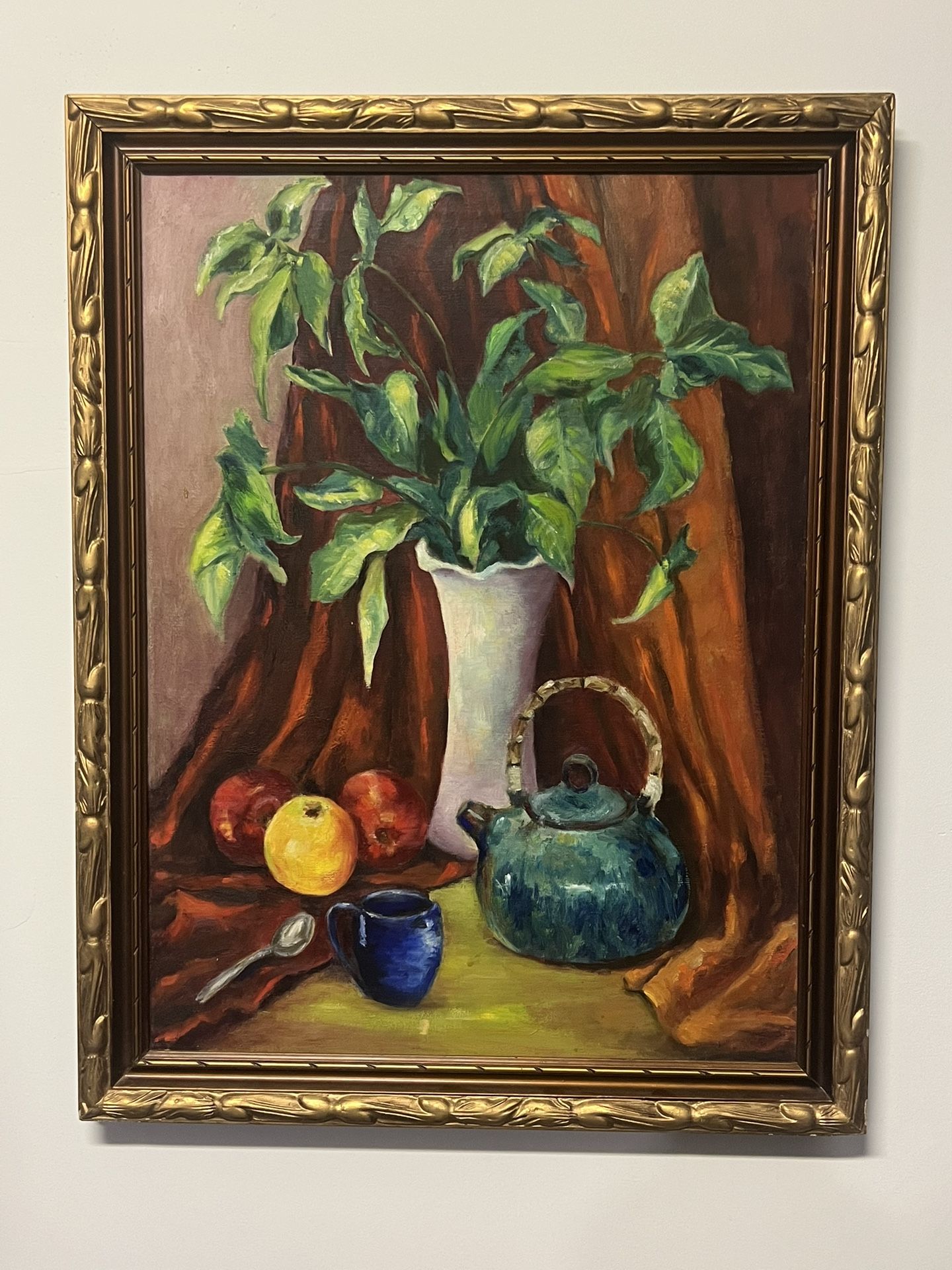 Colorful Beautiful Still Life Mid Century Vintage Oil Painting Signed Lower Right