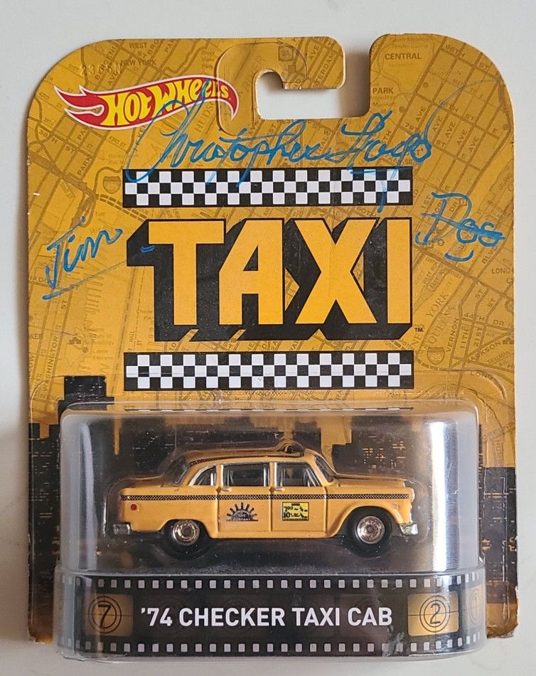 NIB HOT WHEELS 74 CHECKER TAXI CAB AUTOGRAPHED BY CHRISTOPHER LLOYD PSA CERTIFIED