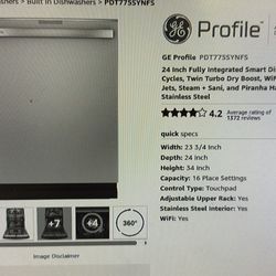 BRAND NEW GE Profile Dishwasher | Smart, Stainless Steel, Twin Turbo Dry | PDT775SYNFS