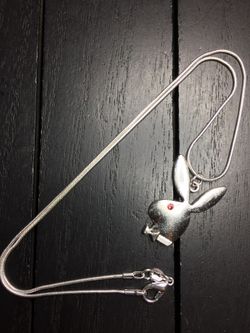 18”, 20” or 22” Red Swarovski Glass Crystal Eye/ Silver Plated Necklace with Playboy Bunny Pendant