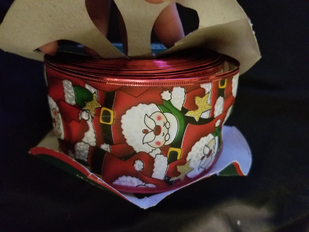 2.5" Wired Santa Ribbon for Bows Wreaths, 3/4 of a 55 Yd Roll Left