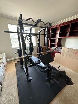 Vesta Fitness Smith Machine 2001 w/Bench Attachment | 230lb Bumpers Weights | 7ft Olympic Bar | Fitness | Gym Equipment | FREE DELIVERY & INSTALL🚚