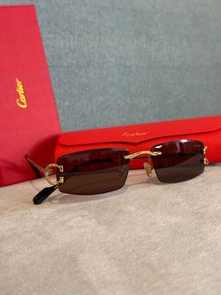 Cartier Rimless Sunglasses Gold Frame Brown Lenses