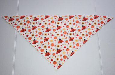 Thanksgiving Dog Bandana, Turkey Pilgrim Hat, Pumpkins, Fall Leaves & Sunflowers