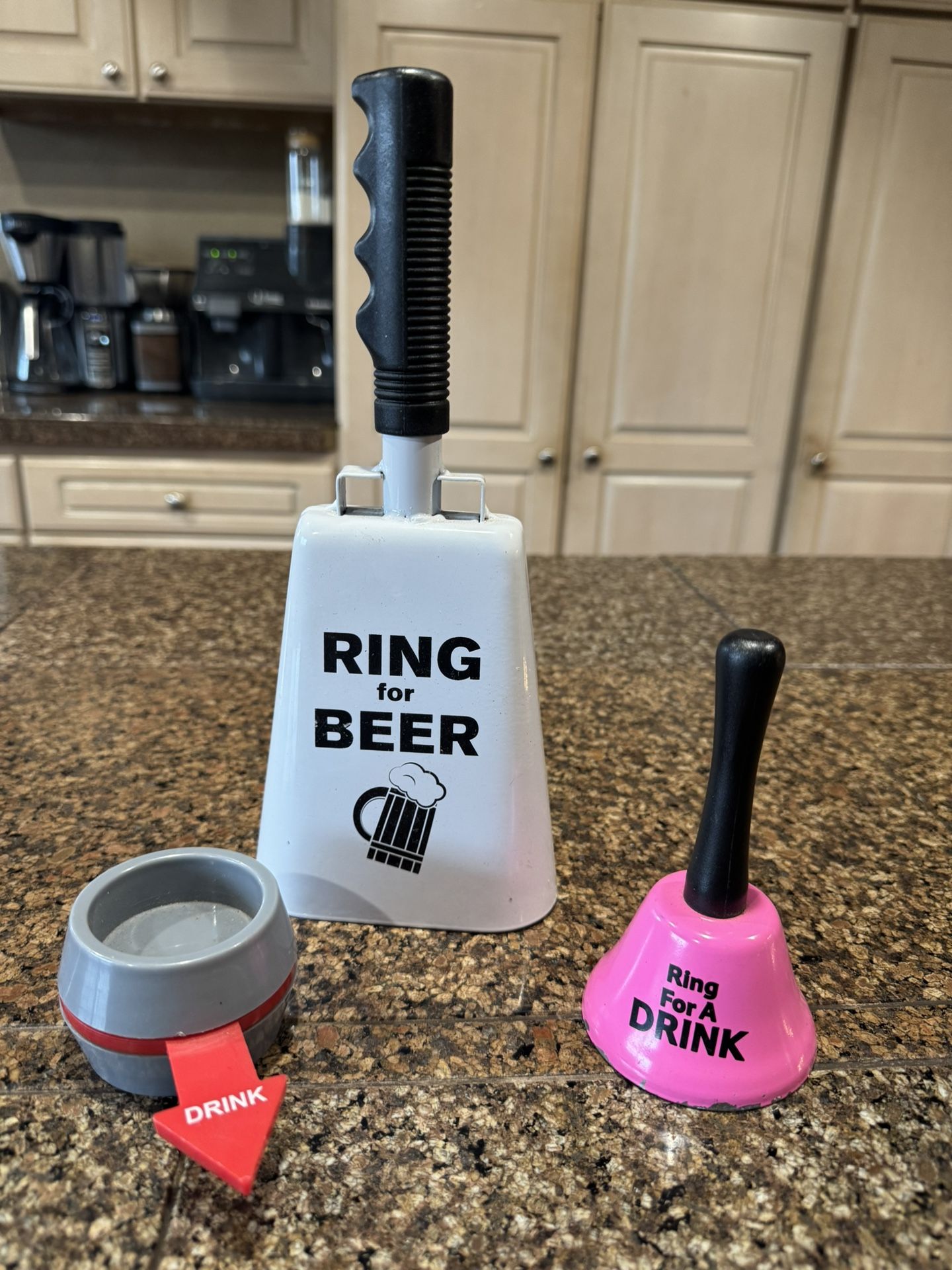 Metal Cowbell, Handbell, And Game