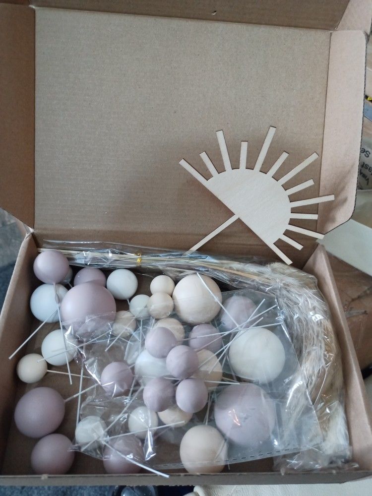 51 PCS Boho Sun Wood Cake Toppers Mini Balls