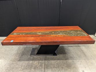 Unique Wood and Resin Dining Table with Pedestal Base