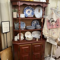 Red Toned Wood China Hutch