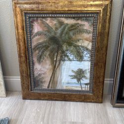 Framed “Palm Court” Tropical Wall Art – Gold Ornate Frame (23.5” x 28”) – $40