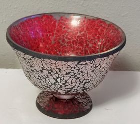 Red Mosaic Glass Footed Bowl