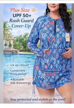 HALCURT Rash Guard Swim Shirt Womens 4X Blue Long Sleeve UPF 50+ Quick Dry NWT