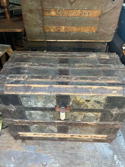Antique Hope Chest WOOD AND Metal Trunk