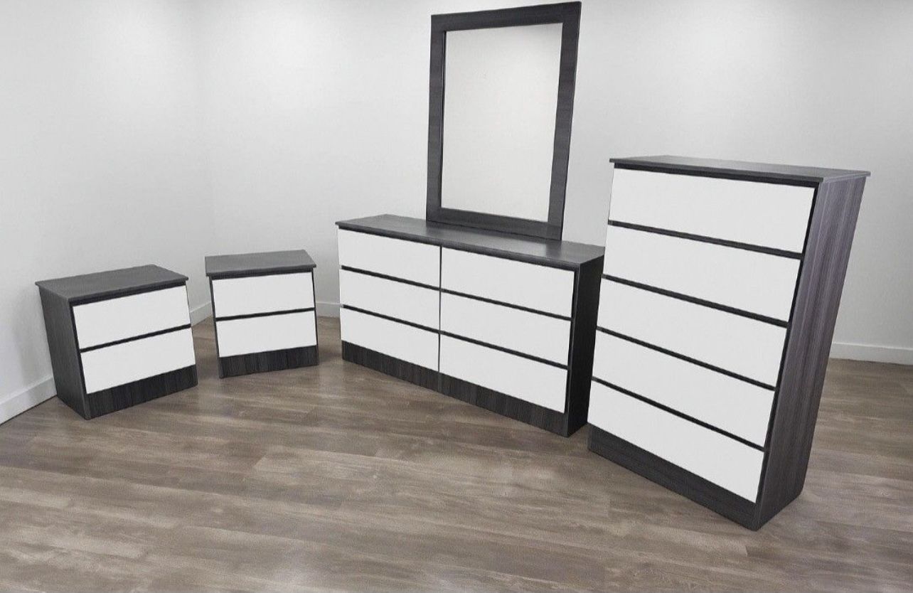 Dresser Whit Mirror, Chest And 2 Nightstands - Cómoda Con Espejo, Gavetero Y 2 Mesitas De Noche