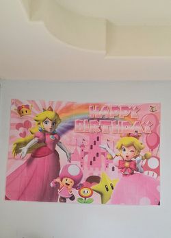Princess Peach Happy Birthday Backdrop