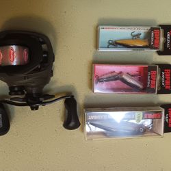 Abu Garcia Baitcaster Reel + Rapala Lures