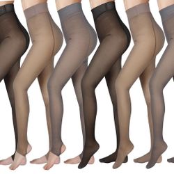  6 Pcs Fleece Lined Tights Women Winter Translucent Legging Thermal Sheer Tights Warm Pantyhose for Women Girl