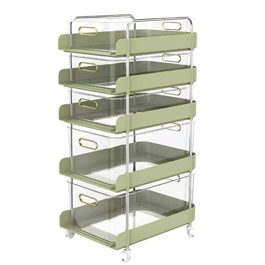 Rotating Kitchen Shelf Rack, Movable 5 Tier Fruit Vegetable Basket, Floor-Standing Storage Rack, for Kitchen Living Room Toilet,A,25 * 37 * 66.5cm