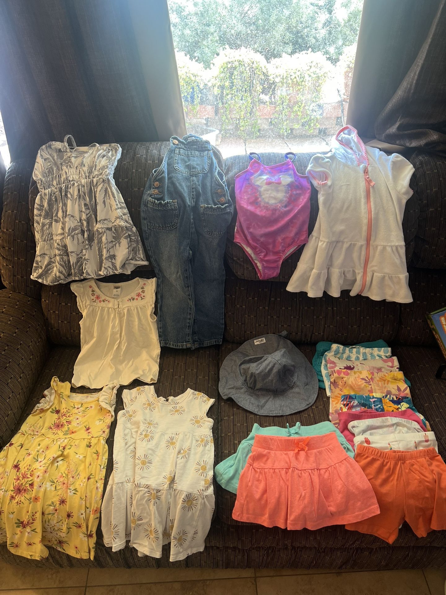 Girls 3T and 4T Toddler clothes: shorts, shirt, dresses overalls, hat, swimsuit set….