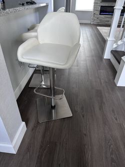 White Leather Bar Stools - Set 3