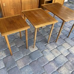 Vintage Teak Danish Mid Century Modern Dowel Legs Nesting Tables