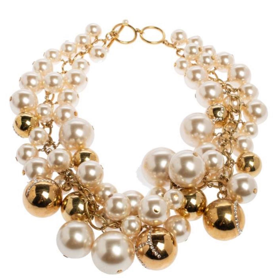 Carolina Herrera Crystal Metal Bead and Faux Pearl Cluster Toggle Necklace