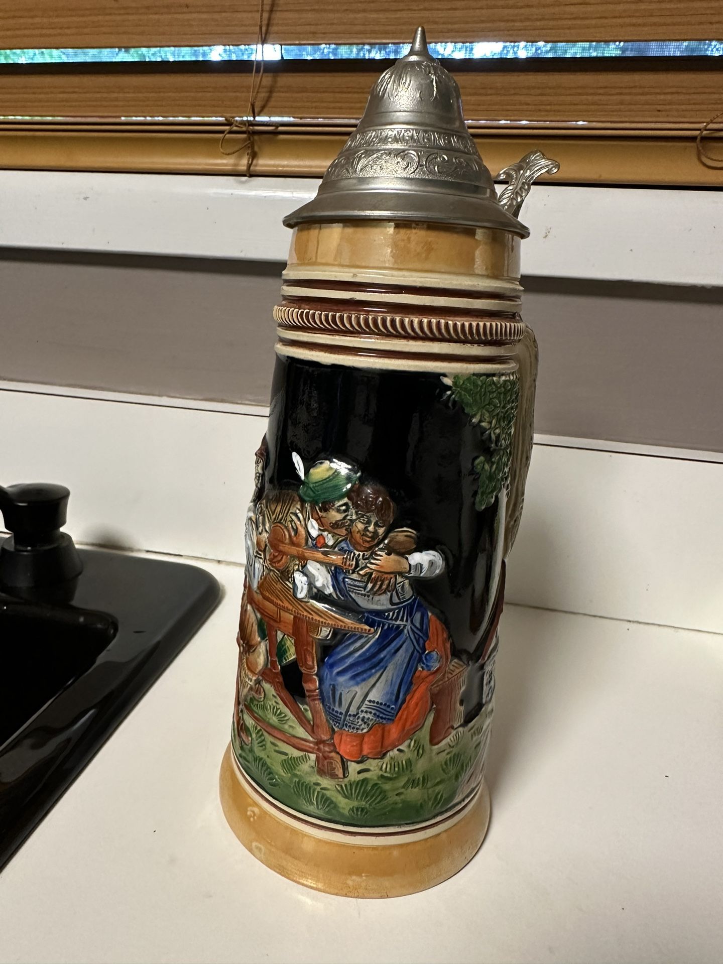 Vintage Beer Stein With Pewter Lid