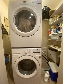 LG W/D Electric with stacking kit - 5 y/o lightly used white