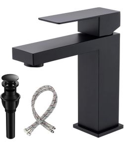 Black Bathroom Faucet, Bathroom Faucets, Bathroom Sink Faucets, Single Hole Bathroom Faucet, Matte Black Single Handle Bathroom Faucet with Pop Up Dra