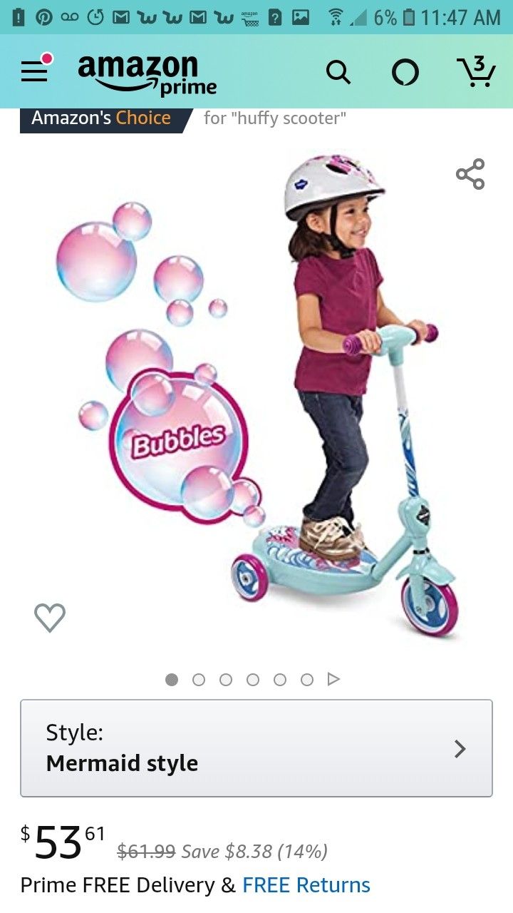 Huffy electric mermaid bubble scooter