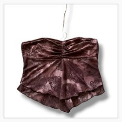 Romwe Y2K Brown Paisley Mesh Strapless Tube Top