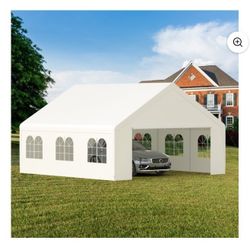 20' x 20' Heavy Duty Carport with Roll-up Visual Windows, Reinforced Party Tent with Removable Sidewalls & Doors for Parties, Wedding, Outdoor Events,