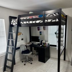 Twin Loft Bed With Desk & Shelves 