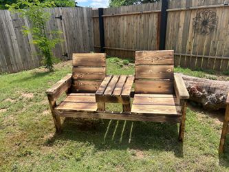Wooden bench with table