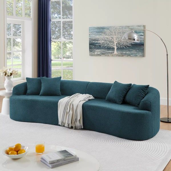 Curved Modular Sectional Sofa, Modern Minimalist Lambswool Fabric, 4 Seats, Comfortable High-Density