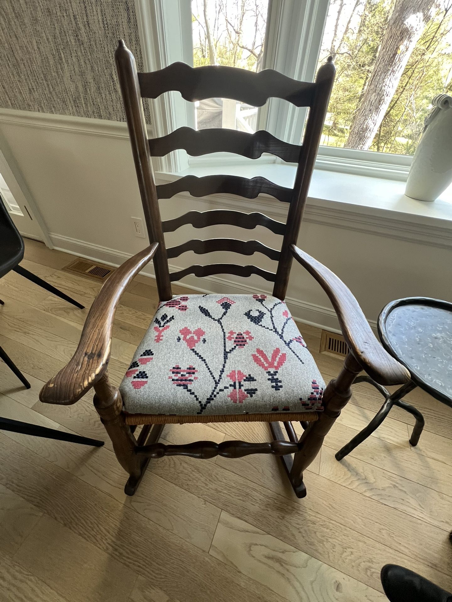 Antique Rocking Chair w/Rush Seat and Custom Cushion Great Condition 23w x 15sd x 20sh x 42.5h Smoke and pet free household