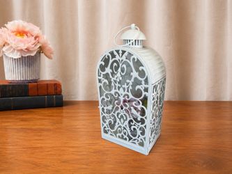 IKEA White Metal Lantern with Glass Panels