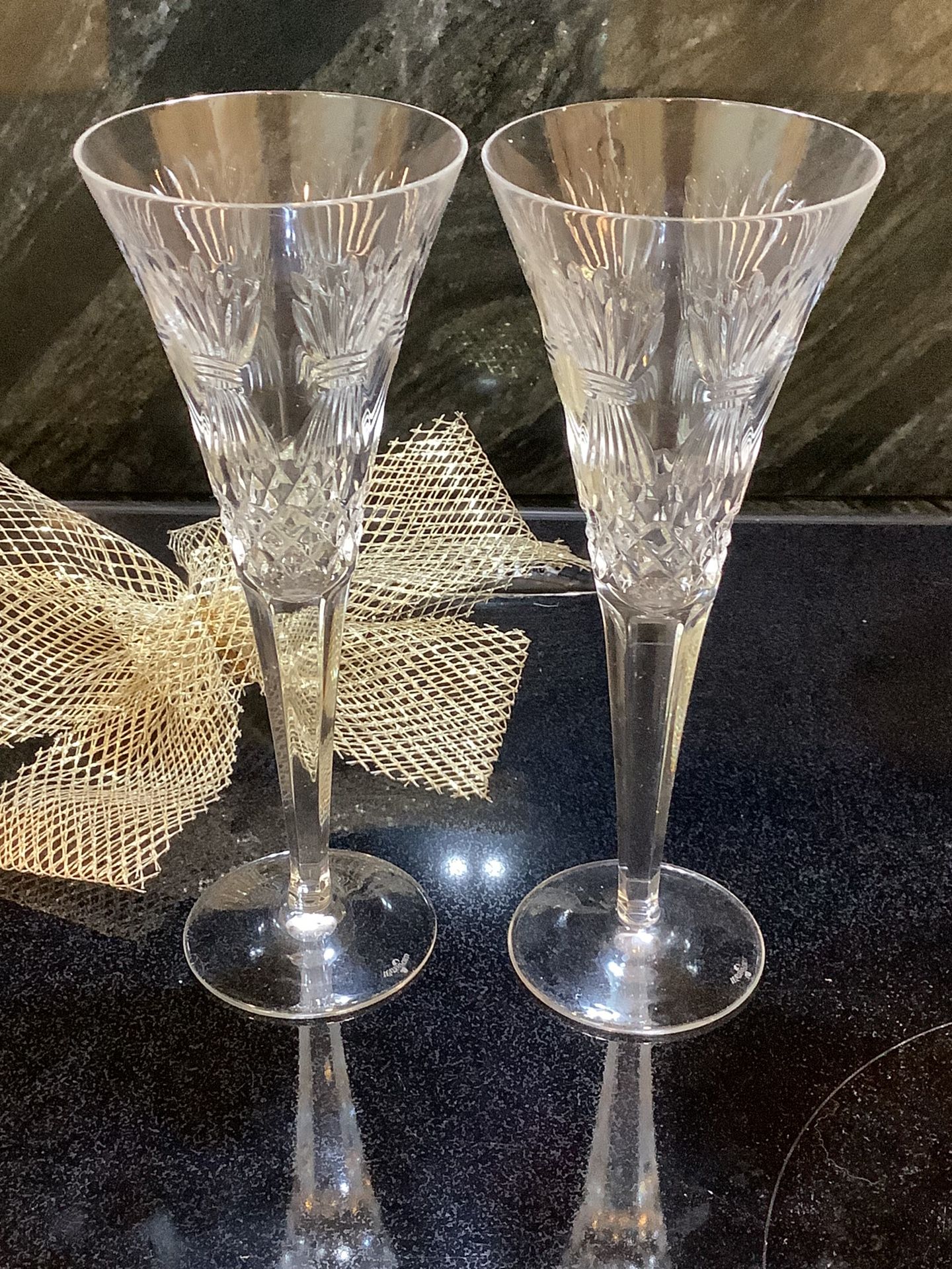 Waterford champagne Cut Crystal glasses, BOUNTIFUL , Wedding, Engagement, Celebration Sale