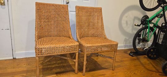 Pair of Crate & Barrel Woven Rattan Dining Chairs – Natural