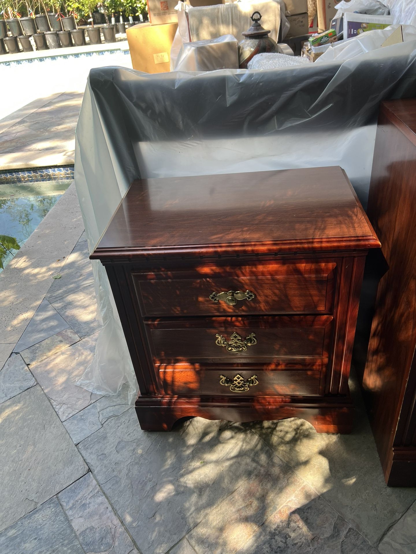 Classic Mahogany Nightstand – 3 Drawers, Great Shape