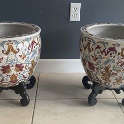 Asian Ceramic Pots with Bases (2)