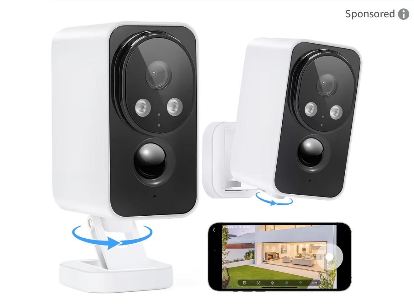 Security Cameras Wireless Outdoor Pan Rotating 180° 2K Cameras for Home Security Color Night Vision Battery 2.4GHz WiFi Camera Motion Detection Siren