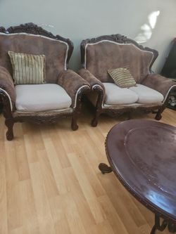 Victorian Style Carved Wood Sofa Set