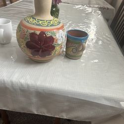 Hand-Painted Vase and Mug Set