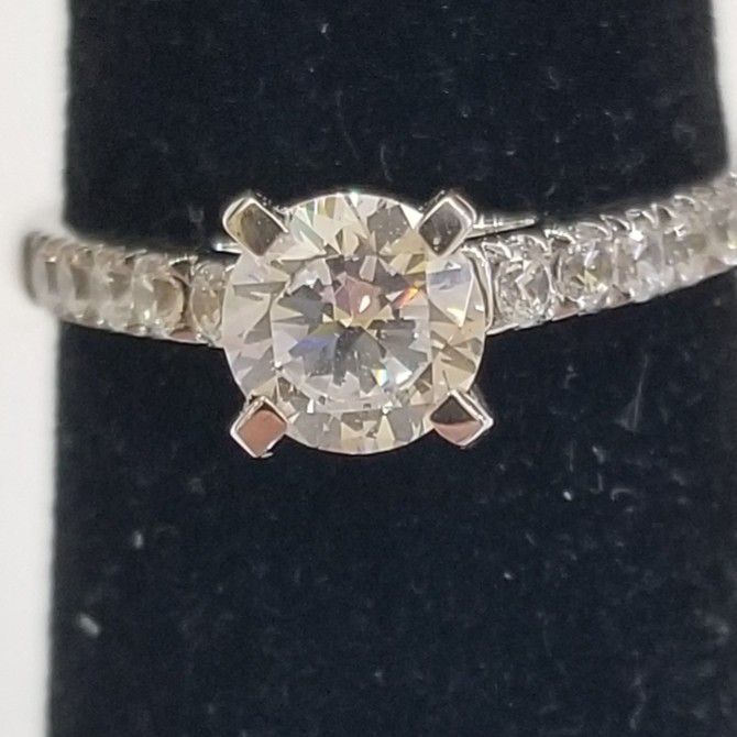 Sterling Silver And Cz Engagement Ring 