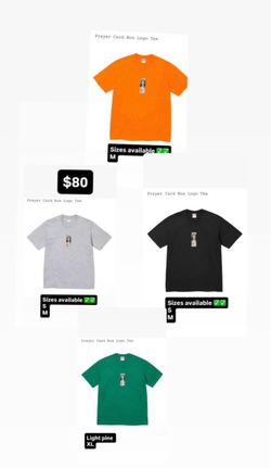 Supreme FW26’ week 1 Prayer Card Box Logo Tee Black, Heather Grey, Orange, & Light Pine