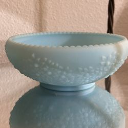 Vintage Satin Blue Fenton Art Glass Bowl Orange Pattern