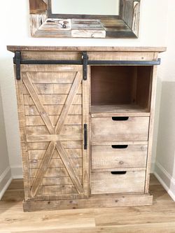 Farmhouse Sliding Barn Door Cabinet with Drawers