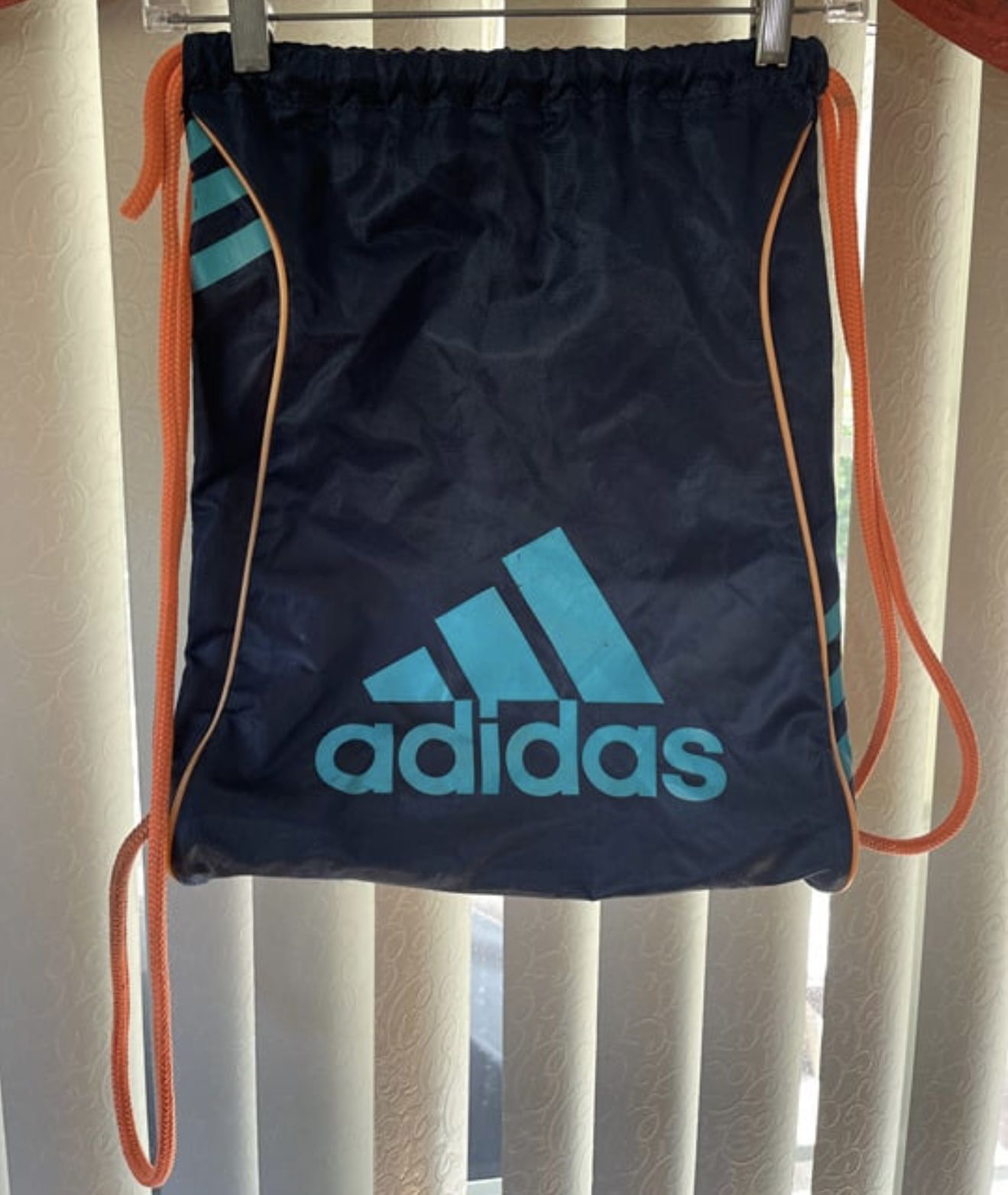Adidas Drawstring Athletic Gym Shoes / Book Bag Backpack Navy w/Blue Logo
