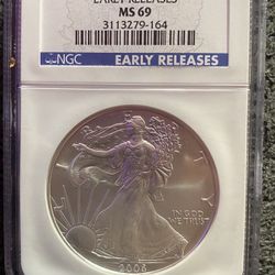 2006 $1 AMERICAN SILVER EAGLE NGC MS69 EARLY RELEASES BLUE LABEL